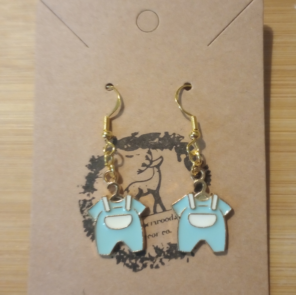Blue Overalls Gender reveal earrings